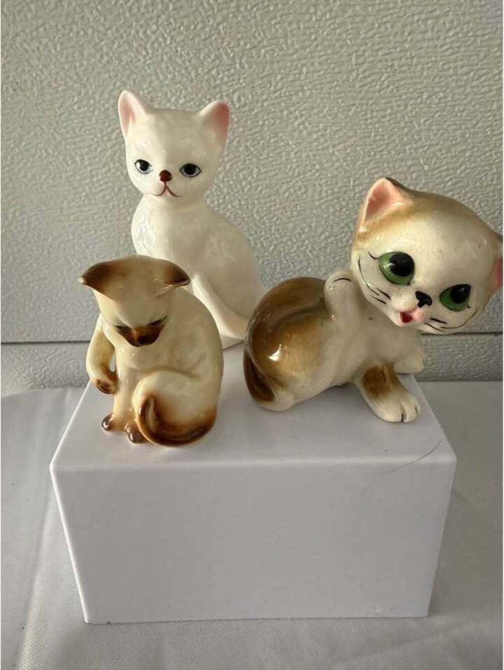 Vintage Bone China Cat Figurines - Set of 3